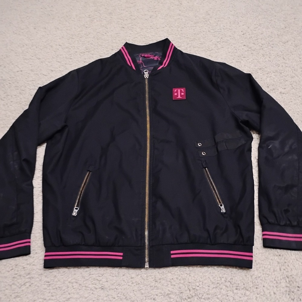 T-Mobile Jacket Mens XL Black Employee Varsity Full Zip Map Lining Work Phone